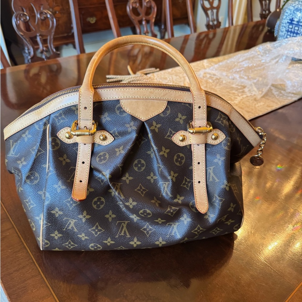 Louis Vuitton Brown and Tan Monogram Satchel with Gold Hardware